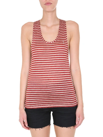 Shop Saint Laurent Striped Tank In Beige