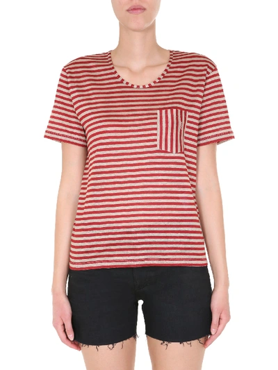 Shop Saint Laurent Round Neck T-shirt In Beige