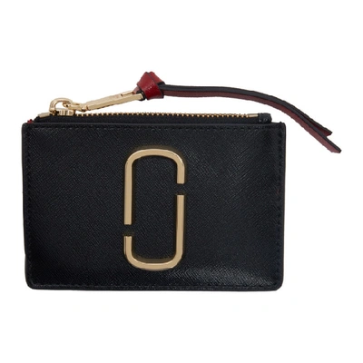 Shop Marc Jacobs Black And Burgundy Small Snapshot Top Zip Card Holder In 014 Black/c