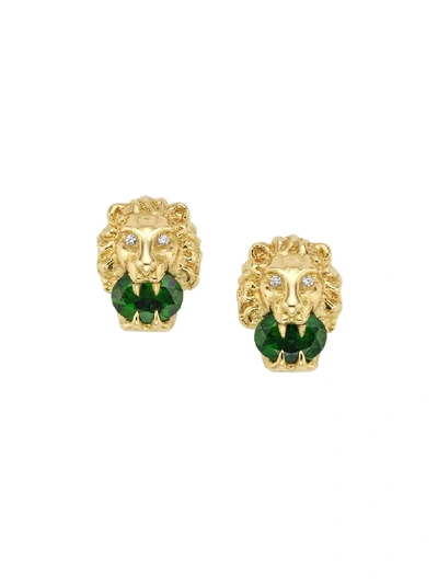 Shop Gucci 18kt Yellow Gold Lion Head Stud Earrings In 8067 Undefined