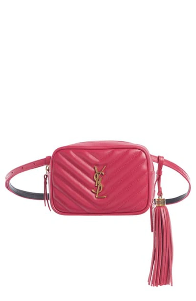Shop Saint Laurent Lou Quilted Leather Belt Bag With Tassel In Freesia/ Freesia