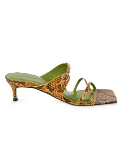 Shop By Far Candy Square-toe Snakeskin-embossed Leather Mules In Yellow