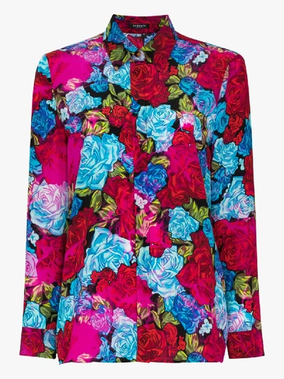 Shop Versace Floral Silk Shirt In Multicolour
