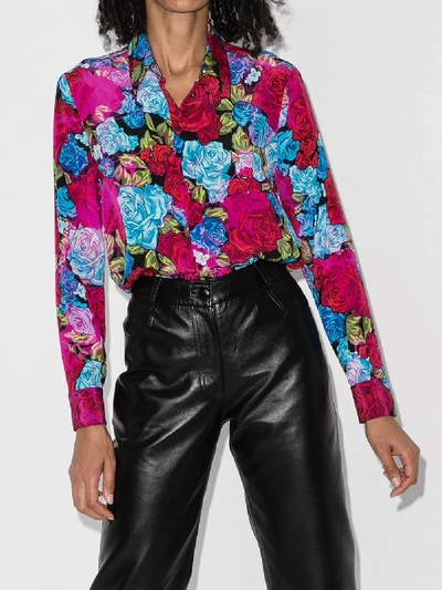 Shop Versace Floral Silk Shirt In Multicolour