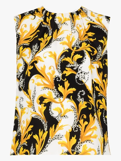 Shop Versace Baroque Sleeveless Silk Top In Multicolour