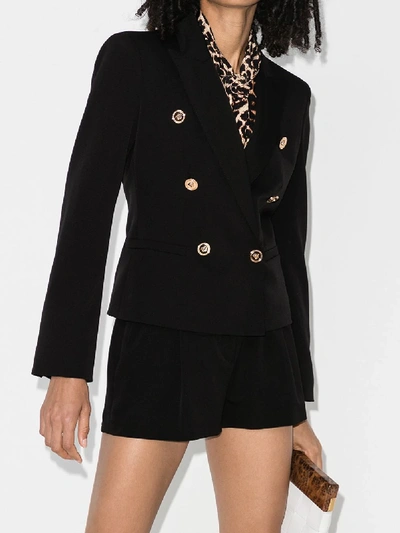 Shop Versace Cropped Double-breasted Blazer In Black