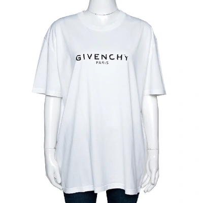 Pre-owned Givenchy White Cotton Logo Print Crew Neck T-shirt M