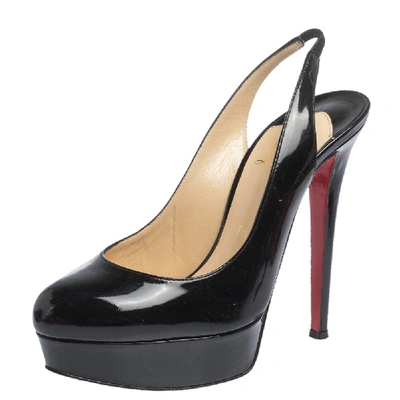 Pre-owned Christian Louboutin Black Patent Leather Bianca 140 Platform Slingback Sandals Size 36