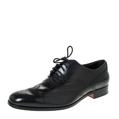 Pre-owned Tod's Black Brogue Leather Lace Up Oxfords Size 42.5