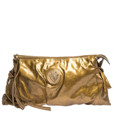 Pre-owned Gucci Metallic Gold Patent Leather Large Hysteria Clutch
