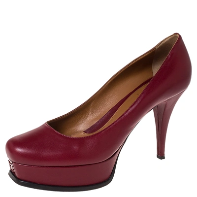 Pre-owned Fendi Burgundy Leather Logo Platform Pumps Size 41