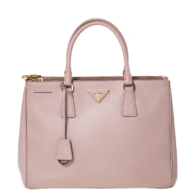 Pre-owned Prada Pale Pink Saffiano Lux Leather Medium Double Zip Tote