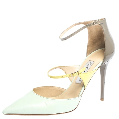 Pre-owned Jimmy Choo Tricolor Leather Multi Strap Pointed Toe Pumps Size 39 In Green
