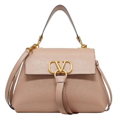 Pre-owned Valentino Garavani Rose Canelle Leather Small Vring Top Handle Bag In Pink