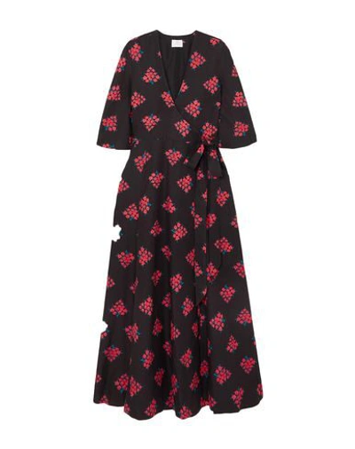 Shop Rebecca De Ravenel Woman Long Dress Black Size 2 Cotton, Silk