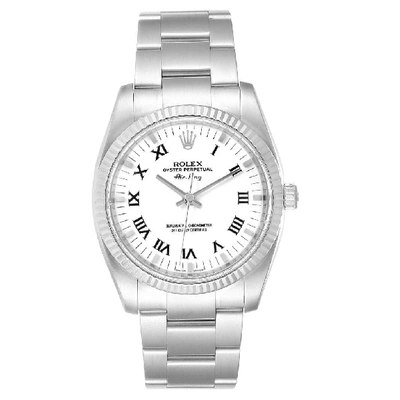 Shop Rolex Air King Steel 18k White Gold White Dial Watch 114234 Box In Not Applicable