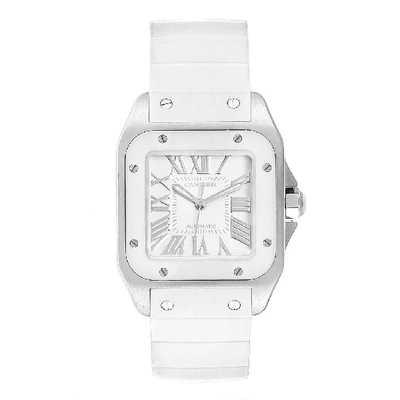 Shop Cartier Santos 100 Steel White Rubber Ladies Watch W20129u2 In Not Applicable