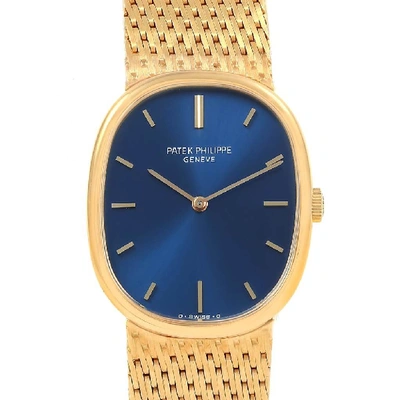 Shop Patek Philippe Golden Ellipse 18k Yellow Gold Blue Dial Mens Watch 3548 In Not Applicable