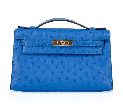 Pre-owned Hermes Kelly Pochette Bag In Blue