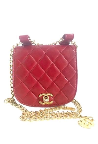 Pre-owned Chanel Vintage  Oval Shape 2.55 Lipstick Red Lamb Leather Waist/belt Bag, Fanny Pack With Detachable  In Pink