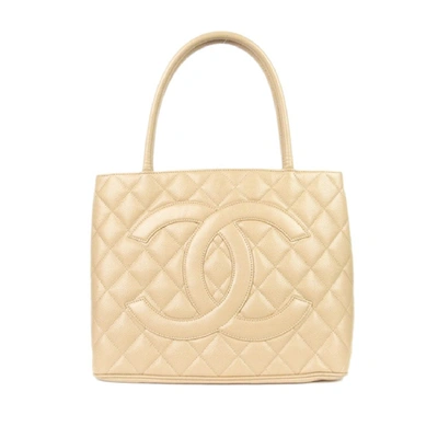 Pre-owned Chanel Caviar Medallion Tote Bag In Neutrals