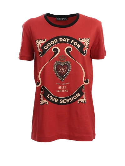 Shop Dolce & Gabbana Red Print Cotton T-shirt