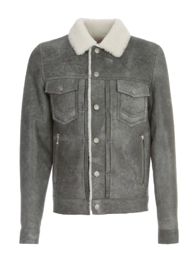 Shop Balmain Shearling Jkt In Grey