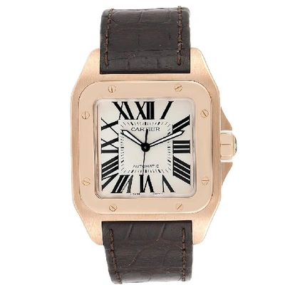 Shop Cartier Santos 100 Xl Rose Gold Silver Dial Mens Watch W20095y1 In Not Applicable