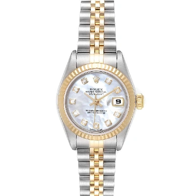 Shop Rolex Datejust Steel Yellow Gold Mop Diamond Dial Ladies Watch 79173 In Not Applicable