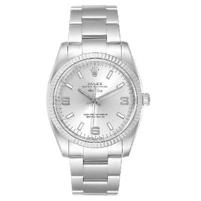 Shop Rolex Air King Steel White Gold Fluted Bezel Mens Watch 114234 Box Card In Not Applicable