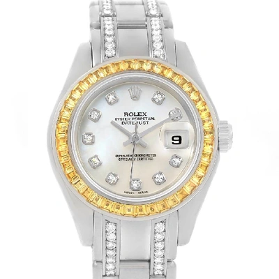 Shop Rolex Pearlmaster Masterpiece White Gold Diamond Sapphire Watch 69309 In Not Applicable