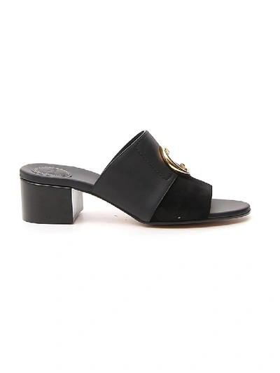 Shop Chloé Black Leather Slippers