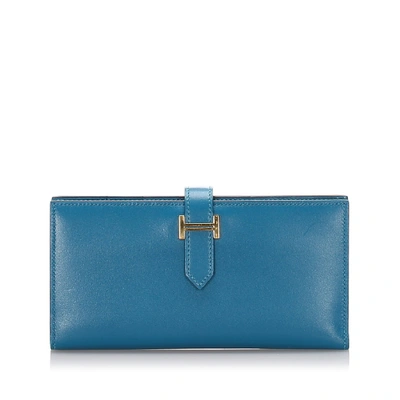 Pre-owned Hermes Swift Bearn Wallet In Blue