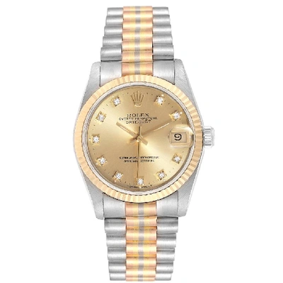 Shop Rolex President Tridor Midsize White Yellow Rose Gold Diamond Watch 68279 In Not Applicable