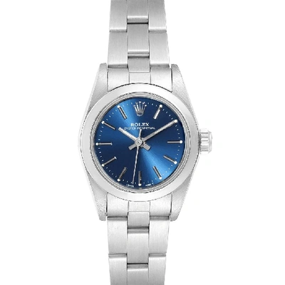 Shop Rolex Oyster Perpetual Nondate Ladies Steel Blue Dial Watch 67180 In Not Applicable