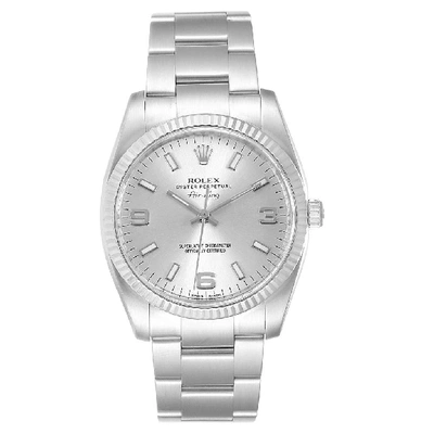 Shop Rolex Air King Steel 18k White Gold Bezel Silver Dial Mens Watch 114234 In Not Applicable