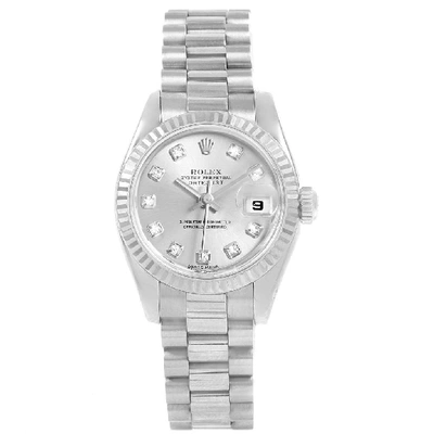 Shop Rolex President Ladies 18k White Gold Diamond Ladies Watch 179179 In Not Applicable