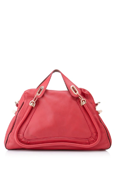 Shop Chloé Leather Paraty Satchel In Red