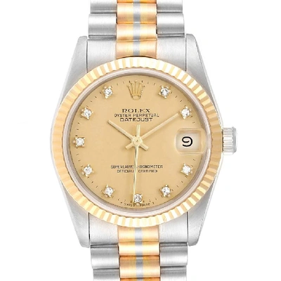 Shop Rolex President Tridor Midsize White Rose Yellow Gold Diamond Watch 68279 In Not Applicable