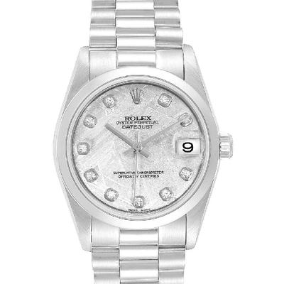 Shop Rolex President Midsize Platinum Meteorite Diamond Ladies Watch 78246 In Not Applicable