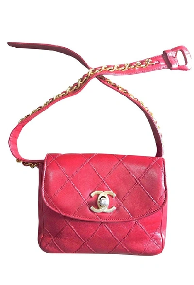 Pre-owned Chanel Red Leather Fanny Pack, In Burgundy
