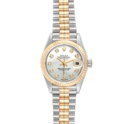 Shop Rolex President Tridor White Yellow Rose Gold Diamond Ladies Watch 69179 In Not Applicable