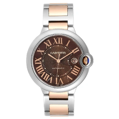 Shop Cartier Ballon Bleu Steel Rose Gold Chocolate Dial Unisex Watch W6920032 In Not Applicable