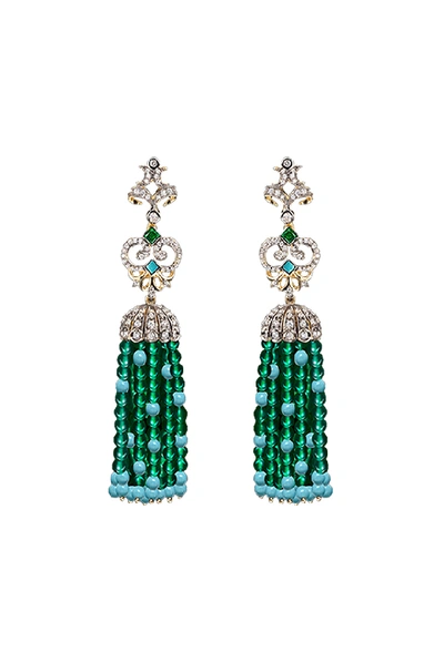Shop Anabela Chan Emerald Turquoise Tassel Earrings In Not Applicable