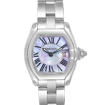 Shop Cartier Roadster Purple Mother Of Pearl Dial Steel Ladies Watch W6206007 In Not Applicable