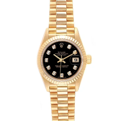 Shop Rolex President Datejust Yellow Gold Black Diamond Dial Ladies Watch 79178 In Not Applicable