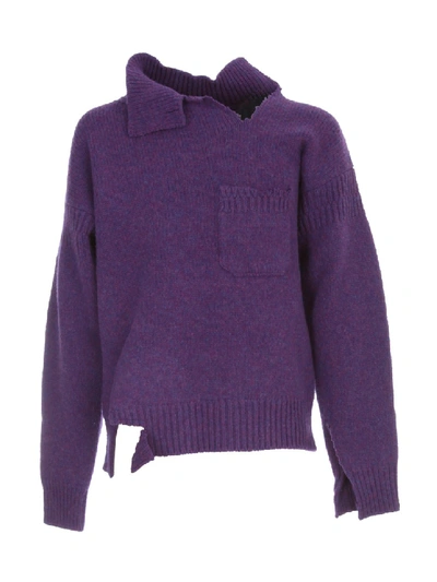 Shop Marni Destroyed Neck Shetland Knit In Purple