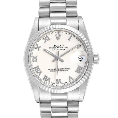 Shop Rolex President Datejust Midsize White Gold Ladies Watch 68279 In Not Applicable