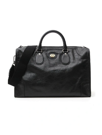 Shop Gucci Medium Black Leather Travel Bag