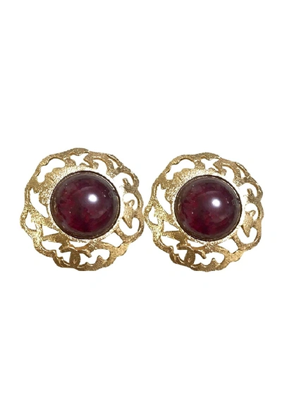 Pre-owned Chanel Wine Red Gripoix Glass Stone Earrings In Not Applicable